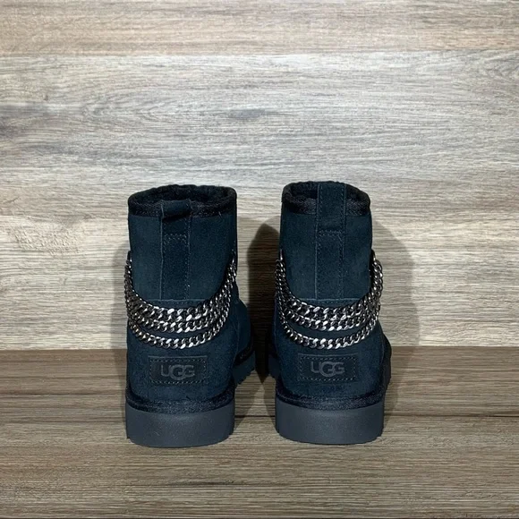 UGG Women’s Classic Mini Chain Black Suede Boots - Picture 8 of 11